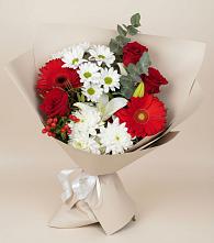 Букет цветов из:  Розы, Хризантемы, Герберы и Лилии в Излучинске