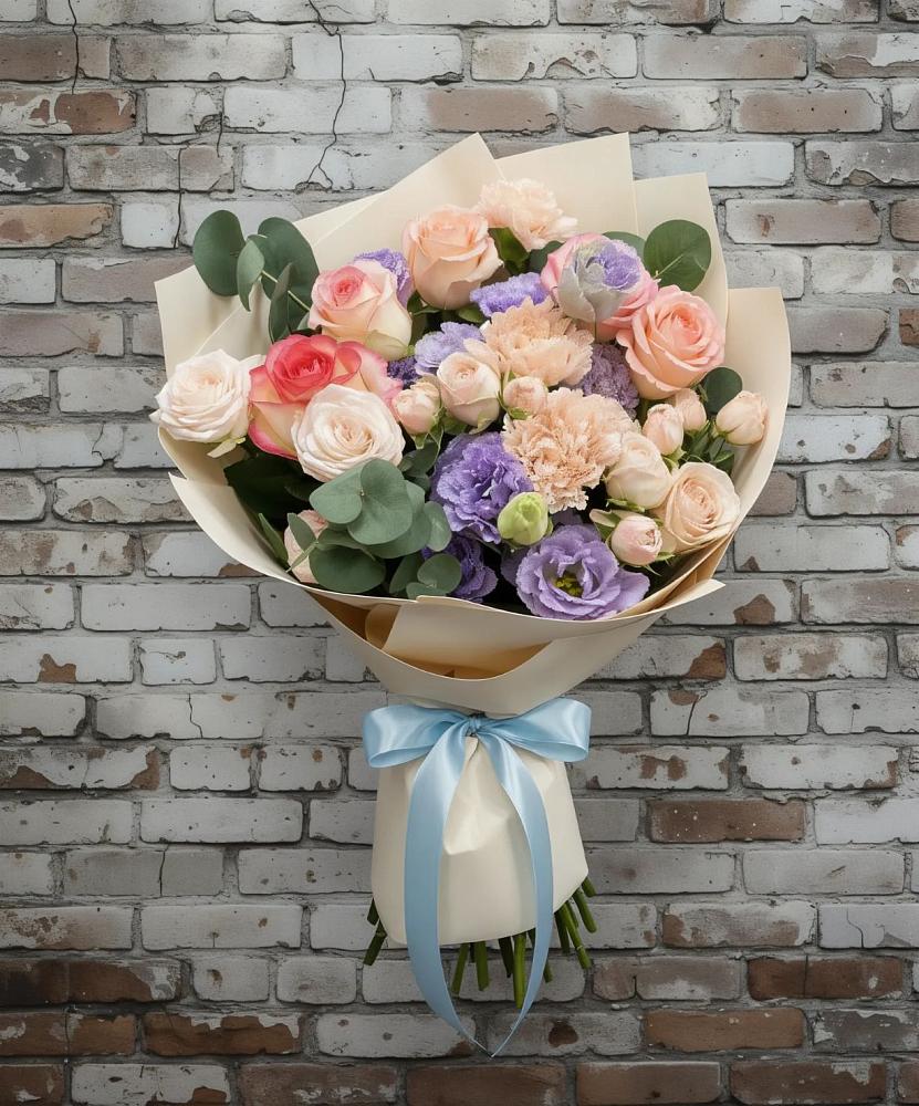 Букет цветов из: Розы, Лизиантусы и Гвоздики в Излучинске