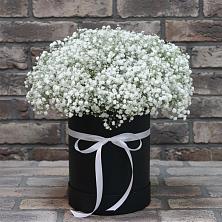 Цветочная композиция из Гипсофила в шляпной коробке в Излучинске