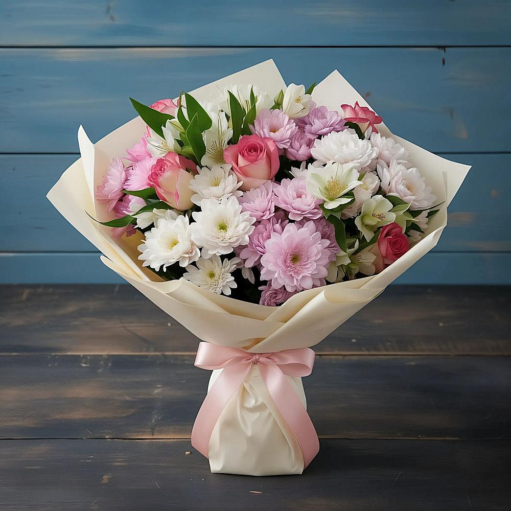 Букет цветов из: Хризантемы, Альстромерии и Розы в Излучинске